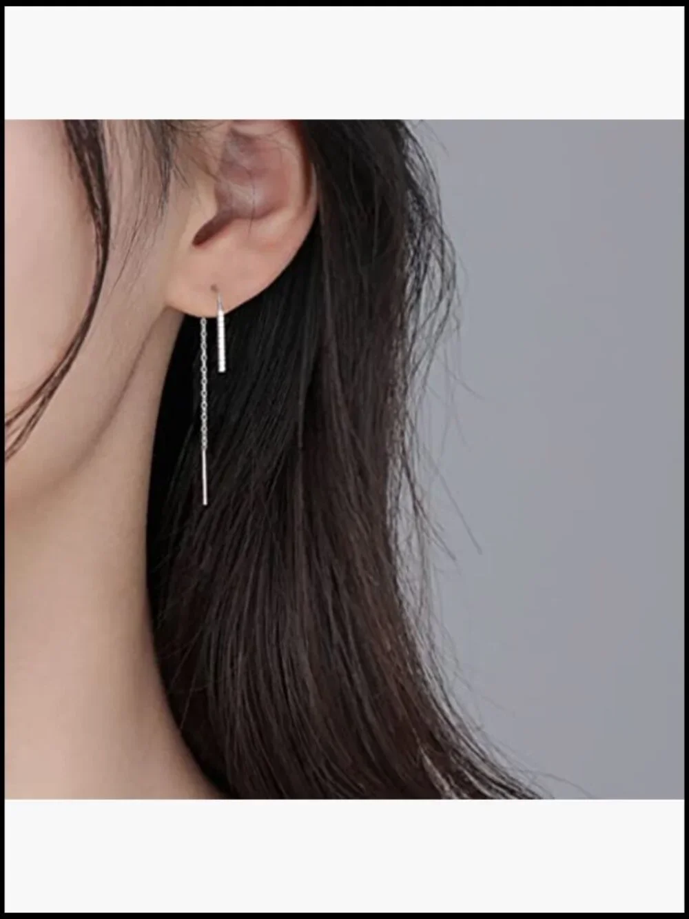 Sterling Silver Bar Threader Earrings Dangle CZ Chain Drop Tassel
